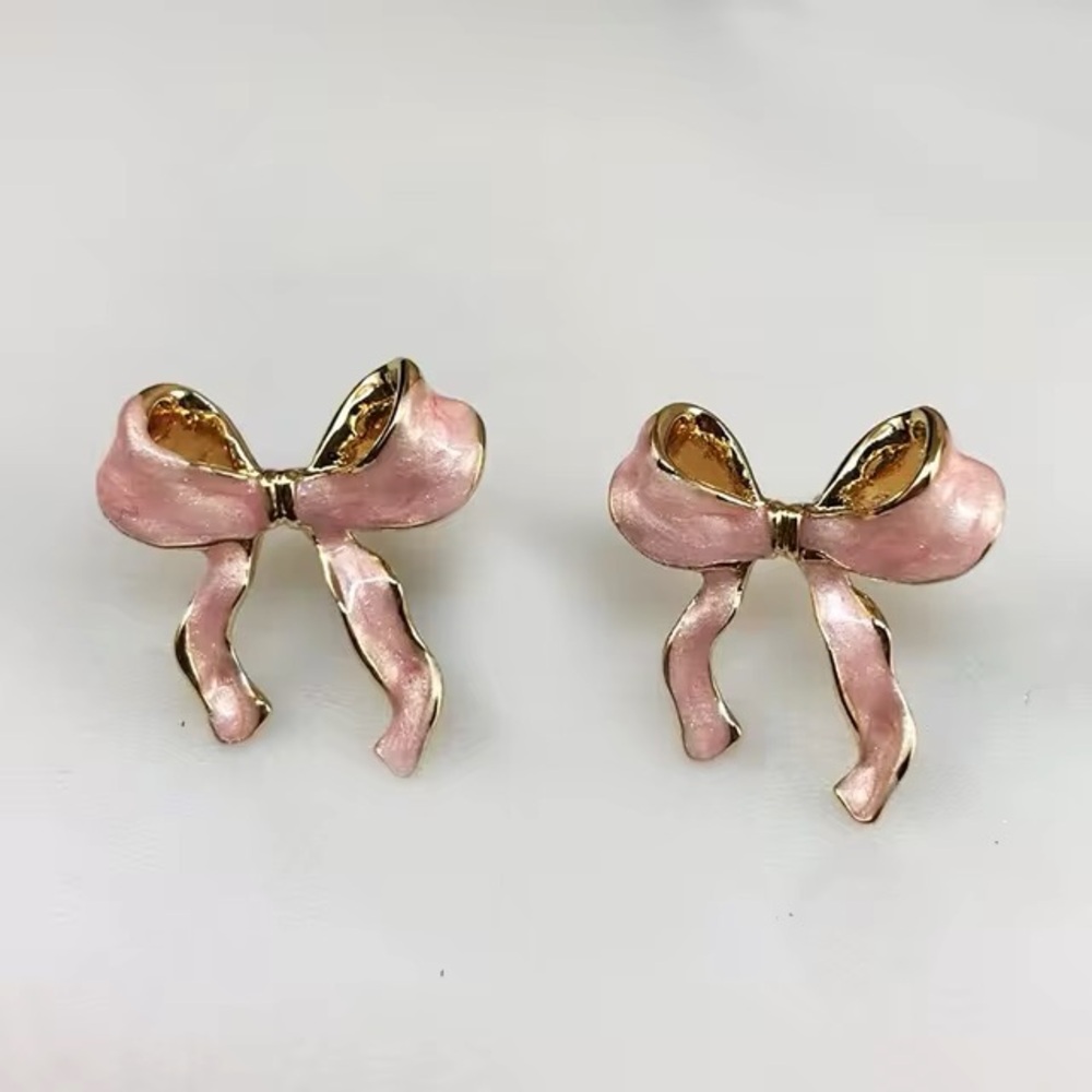 Elegant Pink Bow Earrings - Picture 2 of 2